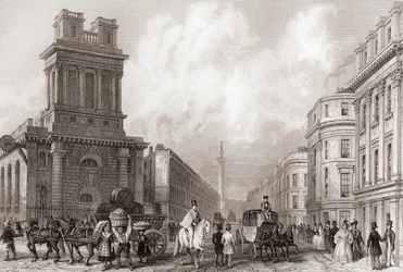King William Street en St Mary Woolnoth, Londen, Engeland