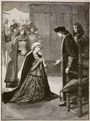 Lady Catherine Gordon voor Hendrik VII, illustratie uit Cassells Geïllustreerde Geschiedenis van Engeland