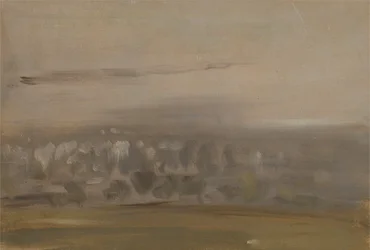 Landschap met bomen op een helling (Bosrijke vallei, gezien door mist)