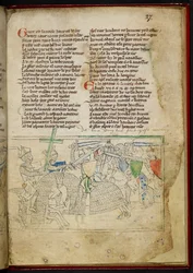 Een gevecht tussen ridders te paard, uit 