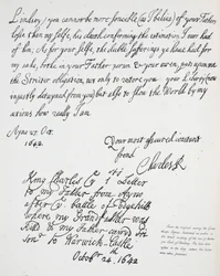 Brief van Karel II aan Montague, Graaf van Lindsey, 27 oktober 1642