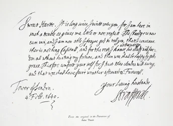 Brief van Lord Strafford aan zijn vrouw, vanuit de Tower of London, 4 februari 1640