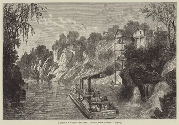 Het laden van een katoenstoomboot (gravure)