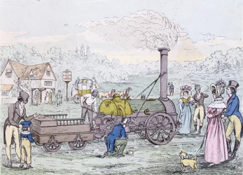 Locomotief, de Rocket in 1830, gebouwd door George Stephenson (1781-1848)