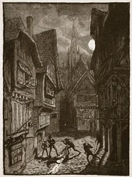 Lord Grey en zijn volgelingen vallen de graaf van Southampton aan, illustratie uit Cassells Geïllustreerde Geschiedenis van Engeland