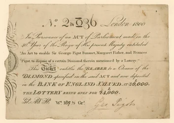 Loterij om een diamant te winnen, 1800