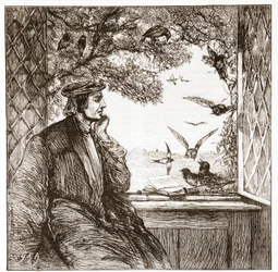 Luther bij kasteel Coburg: de Rijksdag van de Kauwen, illustratie uit De Geschiedenis van het Protestantisme door James Aitken Wylie, 1878