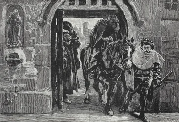 Luther ontsnapt uit Augsburg, illustratie uit The History of Protestantism door James Aitken Wylie (1808-1890), gepubliceerd 1878