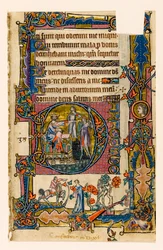 MS 1-2005, fol. 58r: Saul stuurt Doëg om de priesters van Nob te doden, gehistorieerde initiaal uit de Macclesfield Psalter, Gebruik van Sarum, Oost-Anglia, c.1330