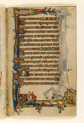 MS 1-2005, fol. 68r: De reuzenrog, marginaal decor uit de Macclesfield Psalter, Gebruik van Sarum, Oost-Anglia, c.1330