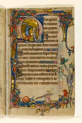 MS 1-2005, fol. 76r: Doëg doodt de priesters van Nob, gehistorieerde initiaal uit de Macclesfield Psalter, Gebruik van Sarum, Oost-Anglia, c.1330