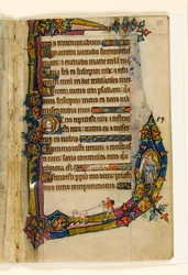MS 1-2005, fol. 85r: Een boeteling met hond, marginaal decor uit de Macclesfield Psalter, Gebruik van Sarum, Oost-Anglia, c.1330