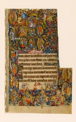 MS 1-2005, fol. 9r: De Boom van Jesse en de Beatus-initiaalrand met muzikant en grotesk gevecht, uit de Macclesfield Psalter, Gebruik van Sarum, Oost-Anglia, c.1330