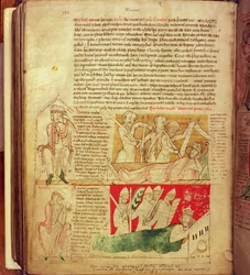 MS CCC 157 p.382 De visioenen gedroomd door Koning Hendrik I in Normandië in 1130, uit de Worcester Chronicle, c.1130-40