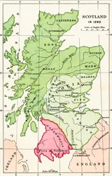 Kaart van Schotland in 1290, uit «Een korte geschiedenis van het Engelse volk» van J. R. Green, gepubliceerd in 1893