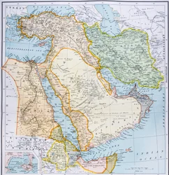 Kaart van Turkije, het Midden-Oosten, de Hoorn van Afrika en de Perzische Golf in de jaren 1890, uit 