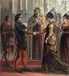 Huwelijk van koning Hendrik V van Engeland (1387-1422) met Catherine de Valois (1401-1437) in 1420. 