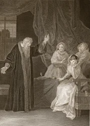 Mary Queen of Scots berispt door Knox, illustratie uit David Humes The History of England, uitgegeven door R. Bowyer, Londen, 1812