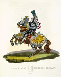 Maximiliaan I, Koning van Duitsland en Heilige Roomse Keizer (1459-1519) 1498, uit Oud Wapenrusting door Samuel Rush Meyrick, 1824