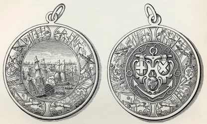 Medaille ter herdenking van admiraal Robert Blakes overwinningen op de Nederlanders in 1653, uit A Short History of the English People door J. R. Green, gepubliceerd 1893