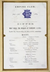 Menu van de Empire Club, 17 maart 1884