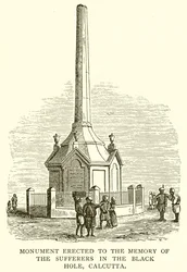 Monument opgericht ter nagedachtenis aan de slachtoffers in het Zwarte Gat, Calcutta