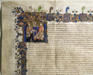 Ms.29410 Geïllustreerde initiaal R met minderjarige kanunniken van de St. Pauls Cathedral, detail van het Koninklijk Handvest van Incorporatie