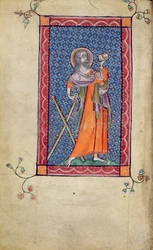 Ms 1-2005, f.1v: St. Andreas, miniatuur uit de Macclesfield Psalter, Gebruik van Sarum, Oost-Anglia, c.1330