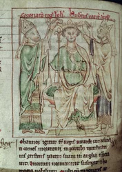 Ms 6712 (A.6.89) fol.144v Koning Jan (1167-1216), miniatuur uit Flores Historiarum, door Matthew Paris, 1250-52