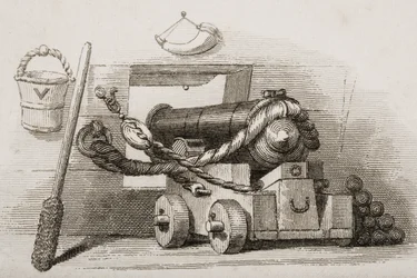 Marinekanon, illustratie uit Englands Battles by Sea and Land door Lieut. Col. Williams