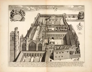 New College, plaat 19 uit Oxonia Illustrata door David Loggon, Oxford 1675