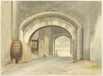 Normandische boog, abtsverblijven, van de kathedraal van Bristol