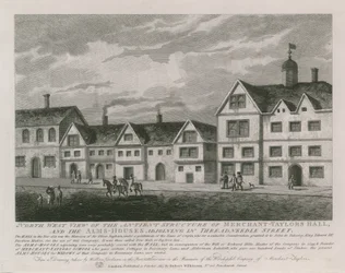 Noordwestelijk uitzicht op de oude structuur van Merchant Taylors Hall