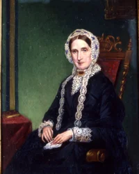 Oude dame in weduwekleding, ca. 1850