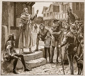 Een van Williams arme priesters predikt voor het volk, illustratie uit Cassells Geïllustreerde Geschiedenis van Engeland