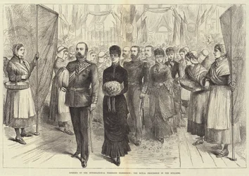 Opening van de Internationale Visserijtentoonstelling, de Koninklijke Processie in het Gebouw