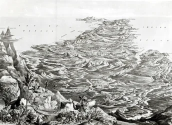 Panoramisch uitzicht op India vanaf de Himalaya-bergen, ontworpen door T. Packer, 1857