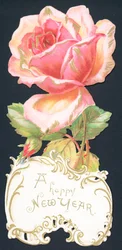 Roze roos, nieuwjaarskaart