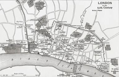 Plan van Londen in de 13e eeuw, uit 
