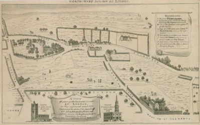 Plan van de noordwestelijke buitenwijken van Londen rond St Giles in the Fields
