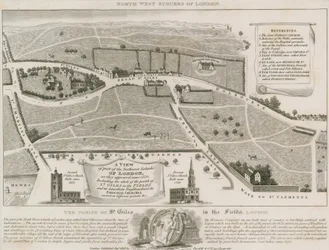 Plan van de noordwestelijke buitenwijken van Londen rond St Giles in the Fields