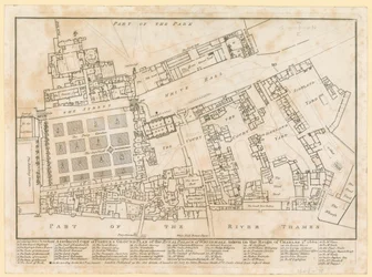 Plattegrond van het Paleis van Whitehall, genomen tijdens het bewind van Karel II, 1680