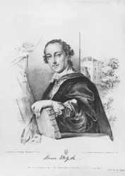 Portret van Horace Walpole, graaf van Orford, gegraveerd door G. Madeley