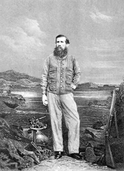 Portret van John Speke (1827-64) voor het Victoriameer, frontispice van Dagboek van de Ontdekking van de Bron van de Nijl gepubliceerd 1863