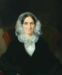 Portret van dame met kanten hoofdtooi