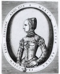 Portret van Maria Stuart, koningin van Schotland (1542-87), gegraveerd door Hieronymus Cock (ca. 1510-70), 1559