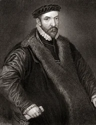 Portret van Sir Nicholas Bacon uit Lodges British Portraits