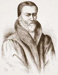 Portret van William Tyndale (naar een oude gravure in de Bibliothèque Nationale), illustratie uit De Geschiedenis van het Protestantisme door James Aitken Wylie, 1878