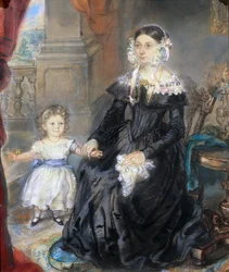 Portret van een Moeder en Jong Kind in een Interieur, c.1830