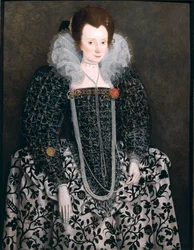 Portret van een vrouw, traditioneel geïdentificeerd als Mary Clopton (geboren Waldegrave) van Kentwell Hall, Suffolk, c.1600